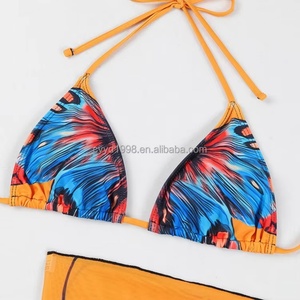 Traje de Baño Bikini de 3 Piezas para Mujer, Estampado Personalizado, con Tanga Floral y Sujetador Push-Up - Product Image 3