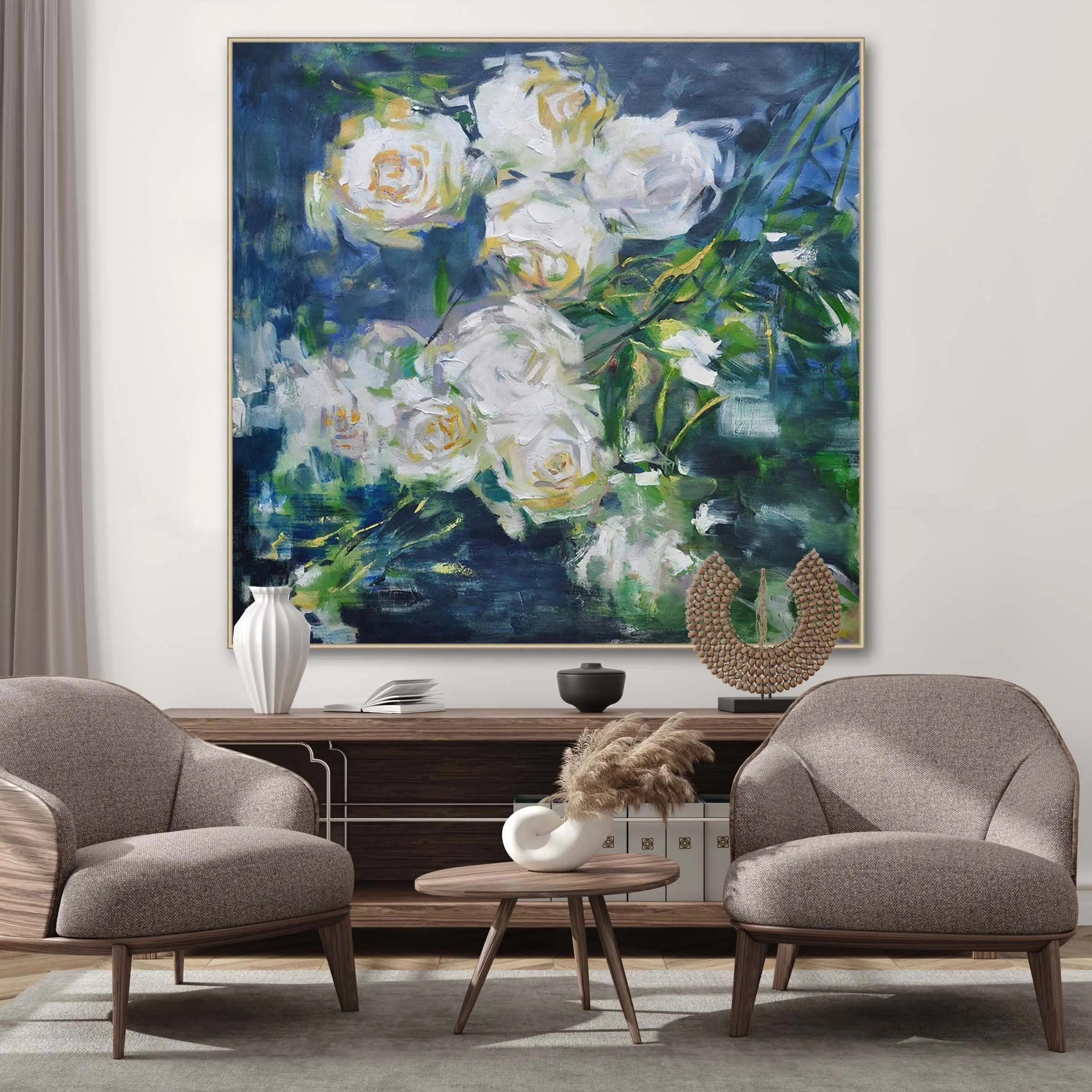 Pintura a óleo de flores originais para presente, paleta colorida de arte de parede grande e grande, faca para pintar flores