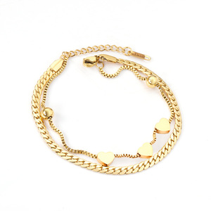 Pulsera de Doble Capa en Acero Inoxidable con Baño de Oro de 18k, Diseño Geométrico de Corazón, Apilable, para Mujer - Product Image 5
