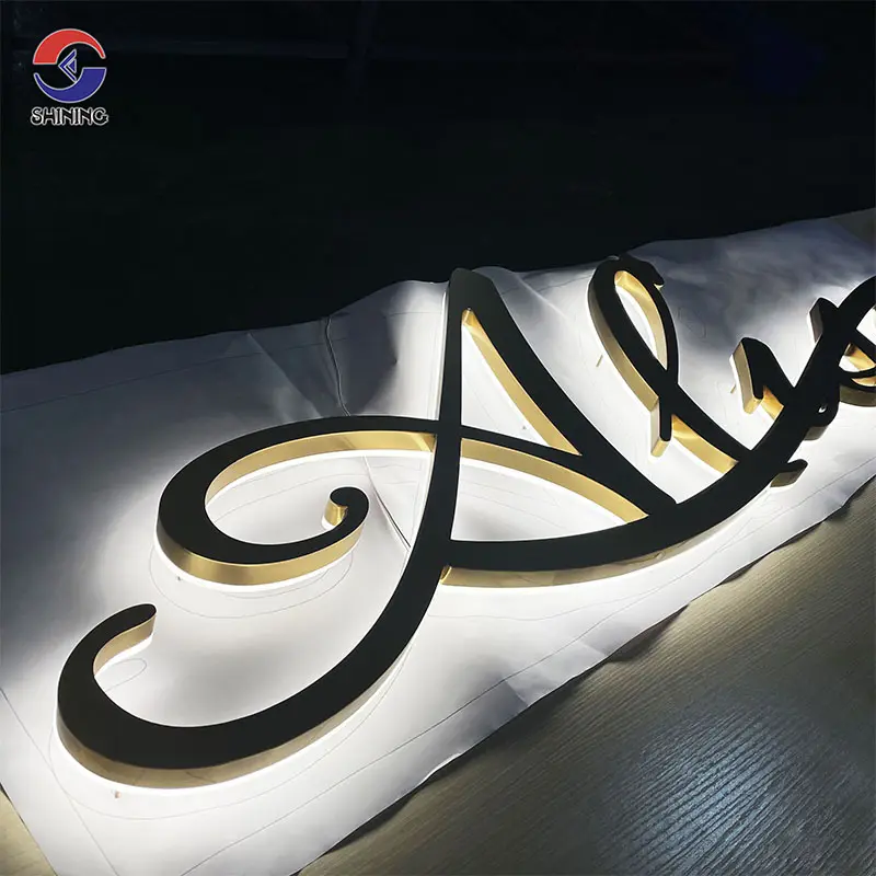 Brilhando Sinal Personalizado 3d Iluminação Levou Logotipo Canal Carta Aço Inoxidável Metal Letras Alumínio Publicidade Sinais Board Indoor