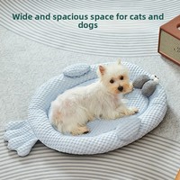 Lit pour chat en forme de haricot, rafraîchissant, respirant, en coton, fermé, pour toutes les saisons