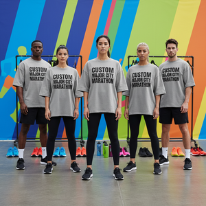 T-shirt Primemion a cinque punte con spalle scese, grigio cemento, nero, con <span class=keywords><strong>tipografia</strong></span>, lavorato a maglia, sportivo, vestibilità slim, stampa, OEM/ODM, di alta gamma - Product Image 1