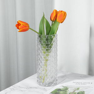 <span class=keywords><strong>Vase</strong></span> en verre transparent avec texture tissée Vases de table en verre de luxe Décoration Vases de bouteille de fleur - Product Image 2