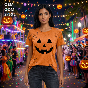 Halloween Party <strong>T</strong> <strong>Shirt</strong> for Women Pumpkin Face Print Fetewear Caribbean Night Fete Garment Carnival Retail Wear <strong>Festival</strong> Tee OEM - Product Image 1