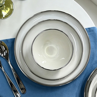 Assiette Ronde en Céramique Blanche Brillante avec Bord Argenté, Plateau à Steak pour Plats Occidentaux, Logo Personnalisé pour la Maison - Vente en Gros Usine