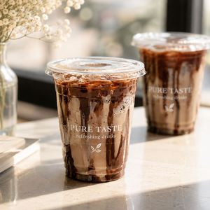แก้วพลาสติกใส PET แบบกำหนดเองพร้อมฝาปิดแบบแบน สำหรับกาแฟเย็น ชานม น้ำผลไม้ ของหวาน ร้านค้า บรรจุภัณฑ์แบบนำกลับบ้าน ขายส่ง - Product Image 5