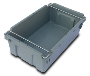 Heavy duty plastic container with attached lids nestable and stackable plastic moving crate