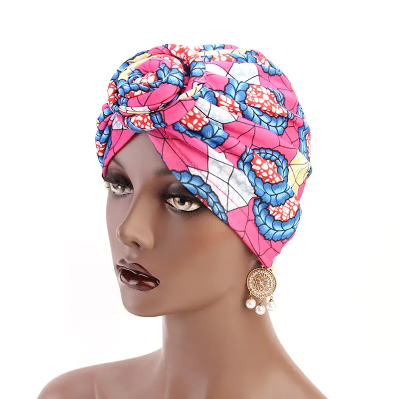 Hijab envoltório para cabeça de mulheres, turbante estampado de tricô