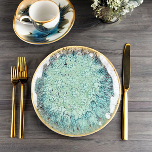 CHAODA <span class=keywords><strong>Assiette</strong></span> à dessert ronde en céramique de 8 pouces Porcelaine vert clair Ensemble de conception nordique Assiettes et plats à usage domestique - Product Image 1