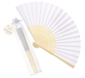 Éventails pliants en papier blanc pour mariage, sacs en organza, étiquettes de remerciement, lots d'éventails décoratifs en bambou pour fêtes, cadeaux de mariage, douche nuptiale, église - Product Image 1