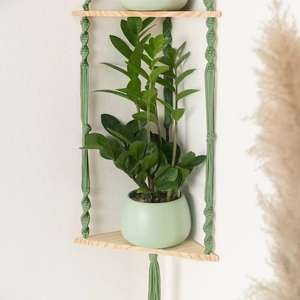 Étagère suspendue pour plantes en <span class=keywords><strong>macramé</strong></span> bohème, étagère flottante en corde de coton faite à la main pour plantes d'intérieur, décoration murale pour la maison, étagère de rangement - Product Image 4