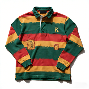 เสื้อเชิ้ตแขนยาวผ้าฝ้ายหนานุ่มทรงโอเวอร์ไซส์สไตล์วินเทจสำหรับผู้ชาย ลายทางแบบเสื้อโปโลรักบี้ - Product Image 1