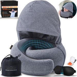 Almohada de Viaje con Capucha de Espuma Viscoelástica Pro, Súper Suave, Bloqueador de Luz, Privacidad, <span class=keywords><strong>Kit</strong></span> de Viaje Ligero <span class=keywords><strong>para</strong></span> Vuelos <span class=keywords><strong>en</strong></span> Avión - Product Image 1