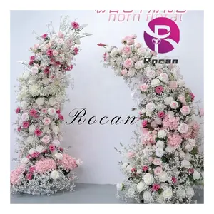 丝绸粉色玫瑰绿色花朵花环摆件装饰花朵跑步者粉色拱形花朵婚礼活动装饰