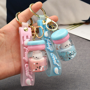 Lindo llavero de acrílico con aceite, mini botella de yogur, macaron portátil, arena líquida, gatito, colgante para mochila de estudiante - Product Image 3