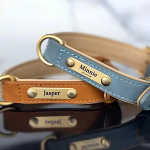 Conjunto de <span class=keywords><strong>Collar</strong></span> y Correa de Cuero para Perro con Hebilla de Metal, Placa de Identificación Grabada con Nombre, Etiqueta de Aire, <span class=keywords><strong>Collar</strong></span> Personalizado con Nombre para Mascotas - Product Image 1