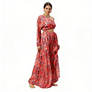 Robe longue de plage asymétrique à une épaule en tissu cupro-rayonne luxueux et durable, avec manches ballon, pour <span class=keywords><strong>femme</strong></span> - Product Image 1