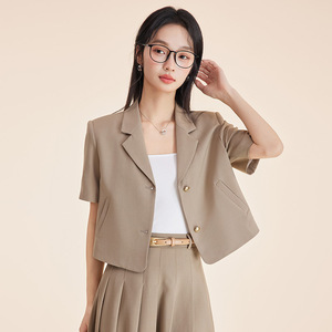 Women's Black Short <b>Blazer</b> Suit <b>Set</b> Solid Color Polyester Breathable Casual Wear - Product Image 5