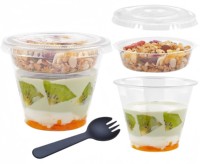 Gobelets à dessert en plastique PET transparent à double paroi de 360 ml, gobelets en plastique avec logo personnalisé, couvercles en dôme, bols à yaourt et à crème glacée avec plateau intérieur