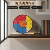 Jam Meja Analog Kaca Modern dengan Dudukan Logam, Dial Geometris Warna-warni untuk Dekorasi Ruang Tamu, Kantor, Meja, Grosir, Hadiah