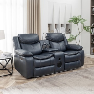 Ensemble de canapés inclinables électriques modernes HOMERS 3+<span class=keywords><strong>2</strong></span>+1 en cuir avec structure en bois massif, télécommande, éclairage LED, haut-parleur Bluetooth, extensible - Product Image 3