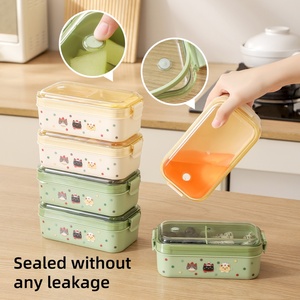 กล่องข้าวแบบพกพาสำหรับนักเรียน รูปทรงบ้าน สี่เหลี่ยมผืนผ้า พร้อมช้อน - Product Image 1