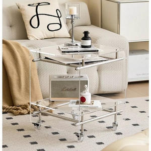 Table d'appoint en acrylique avec cadre en acier inoxydable, étagère transparente, chariot de rangement mobile pour salon et chambre à coucher - Product Image 2