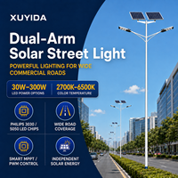 Lampadaire solaire XUYIDA IP66 à double bras, poteau galvanisé à chaud de 8 m, double lampe LED, batterie LiFePO4, système de panneaux solaires séparés