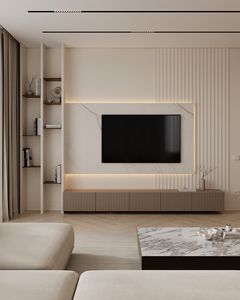 Meuble TV au design moderne Support TV flottant pour petit salon avec cheminée pour idées de décoration de salon - Product Image 5