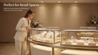 Système d'affichage visuel pour bijoux en demi-cercle certifié FSC, vitrine LED ondulée, comptoir modulaire, aménagement de boutique