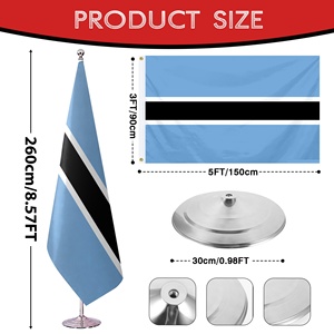 <span class=keywords><strong>Bandera</strong></span> de <span class=keywords><strong>Botswana</strong></span> Personalizada de 8.53 pies con Base, Satén, para Interiores, con Asta Plateada, para Desfiles y Eventos del Día Nacional 2026 - Product Image 2