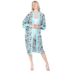 Disegni personalizzati stampa lungo kimono cardigan robe cover up beach wear robe dress for ladies