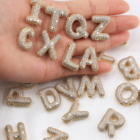 Pendentif Lettre Initiale Alphabet en Laiton Plaqué Or, Style Hip Hop Tendance, Forme Ballon Volumineux et Religieux