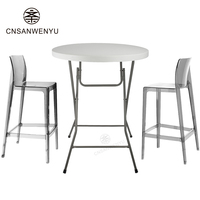 Table Haute Ronde Pliante de Bar à Cocktail en Plastique Blanc, Qualité Supérieure, Hauteur 80 cm, Idéale pour Banquets, Fêtes, Bistros et Événements