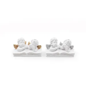 Hot sale couple bust read book lovely kids cherub resin cute angel figurine