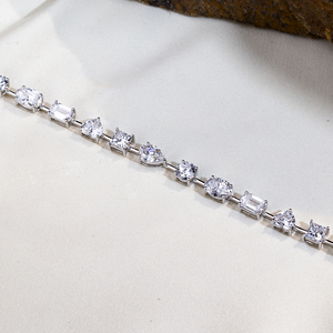 Pulsera de tenis de oro de 18 quilates con diamantes de laboratorio en forma de pera, corazón, óvalo y cojín, modelo MSB-571, joyería personalizada - Product Image 3