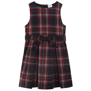 Custom Girl Pinafore Plaid Dress Classic Toddler Girls School Uniform Bow Plaid Jumper