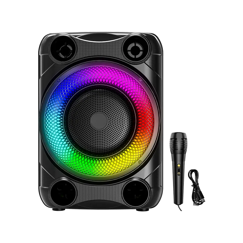 SING-E ZQS8148 Haut-parleur Super Bass Subwoofer Portable de 8 pouces avec prise en charge de lumières RVB colorées Haut-parleur DJ karaoké MIC filaire