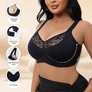 Sutiã Sem Fio Plus Size para Mulheres, Preto com Painel de Renda, Respirável, Cobertura Completa, Confortável para o Verão - Product Image 4