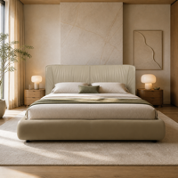 Italienisches Minimalistisches Archibald-Stil Echtleder-Bettgestell Luxuriöses Weich Gepolstertes Doppelbett für Hauptschlafzimmer Villa