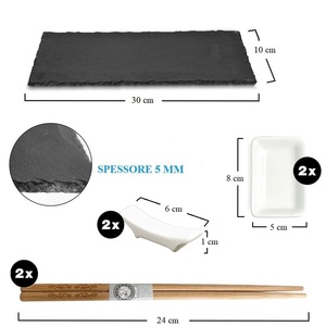 Set Sushi per 2 con Vassoio in Ardesia 30x10 Cm, 7 Pezzi, Servizio Orientale con Porta Bacchette - Product Image 2