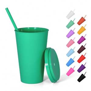 Gobelets réutilisables en plastique givré de 16 oz et 24 oz avec paillettes, étanches, pour boissons froides estivales, avec couvercles et pailles, pour les fêtes, lot de 5 - Product Image 5