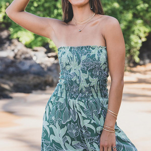 Nuova Tuta Casual Hawaiana Stampata Plissettata Senza Spalline, Personalizzabile OEM, 100% Rayon, Tessuto Morbido, Gamba Larga - Product Image 6