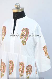 Vestido largo de algodón con estampado a mano para mujer, túnica larga de verano, ropa informal, Kurti - Product Image 2