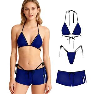 Customizable Sports Style Clashing <strong>Swimwear</strong> <strong>Manufacturer</strong> Women's Eco Friendly Bikini Custom Logo Bikini Shorts 3 Piece Set - Product Image 3