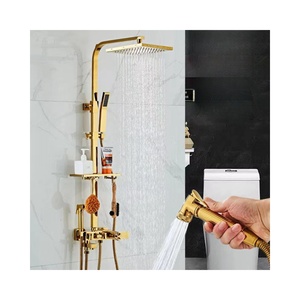 Ensemble de robinetterie de douche murale LED pour hôtel, finition noir mat doré, thermostatique, entièrement encastré - Product Image 6