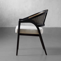 Chaise à bras en bois massif avec dossier en rotin véritable JP Decoout Premium, chaises de salle à manger en rotin noir français pour restaurant, café