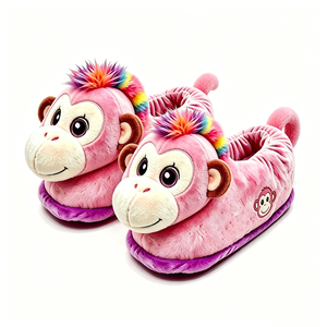 Pantuflas de Peluche de Mono Rojas con Pelo Arcoíris, Unisex, Suaves, para Interiores, de 3 Años en Adelante - Product Image 3