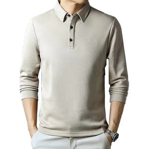 เสื้อโปโลแขนยาวผู้ชายสไตล์วินเทจ ทรงหลวม ผ้าฝ้ายสีพื้น สำหรับฤดูใบไม้ผลิและฤดูใบไม้ร่วง เหมาะสำหรับธุรกิจและแฟชั่น - Product Image 4