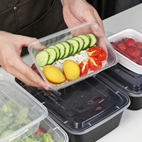 Boîte Alimentaire Jetable Rectangulaire Américaine 750 ML en Plastique avec Couvercle Transparent PP, Contenants pour Plats à Emporter